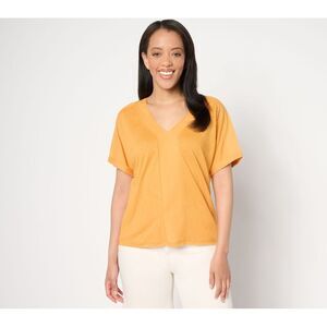 Peace Love World Women's Top Sz S Boheme Mixed Media V-Neck Tee Orange A668252